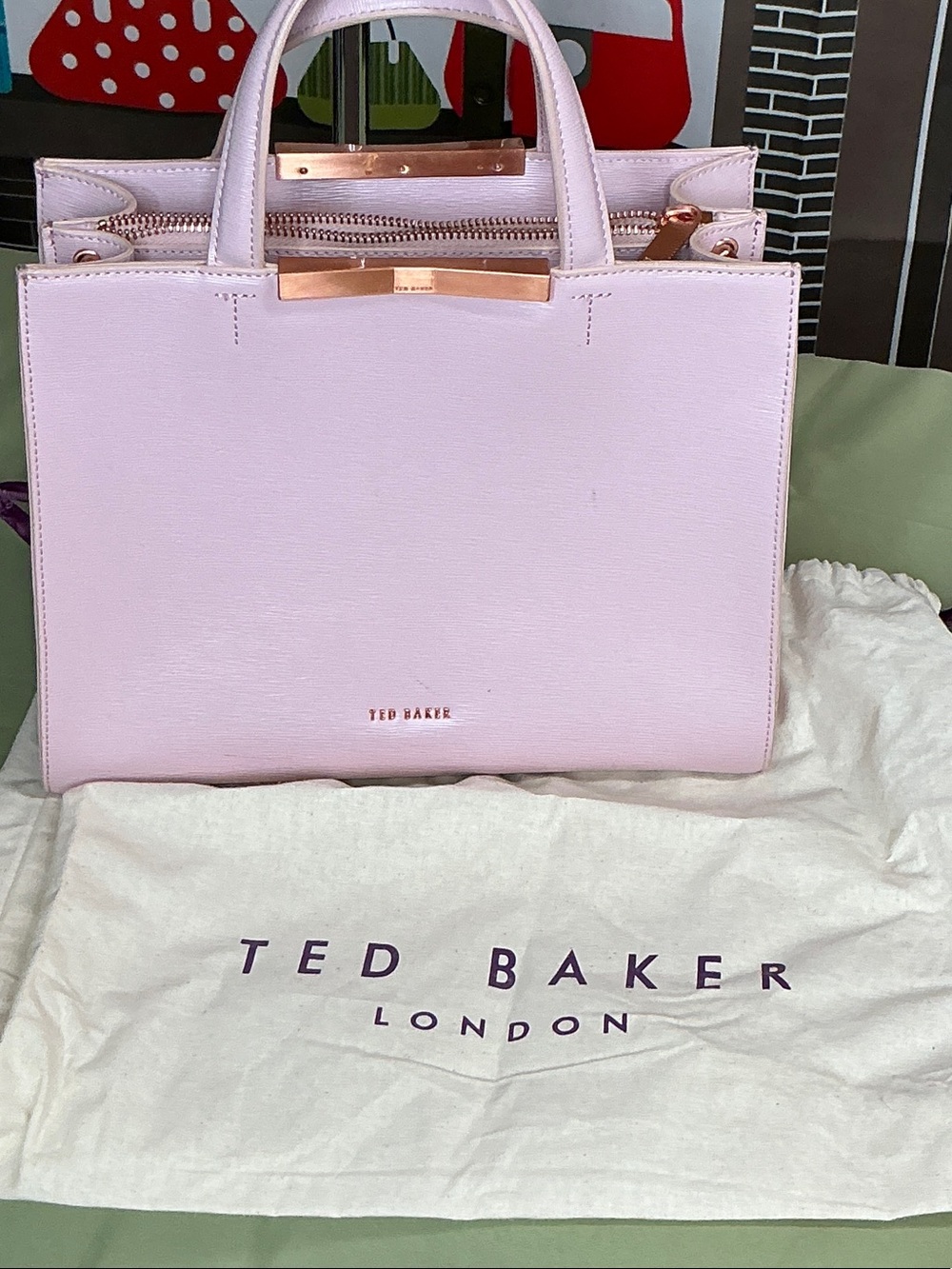 Ted Baker Light Pink Structured Leather Satchel with Rose Gold Accents #2325